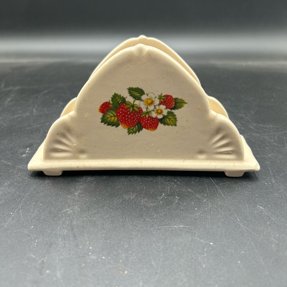 Vintage Ceramic Strawberry Napkin Holder -Cream Colored
